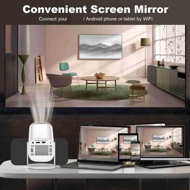 Alt view image 3 of 7 - Fafeicy 180 Rotatable Projector 720P WiFi 6 BT5.4 11 4K Decoding with 100 inch Display Same Screen for Indoor Outdoor Game Movie (US Plug)
