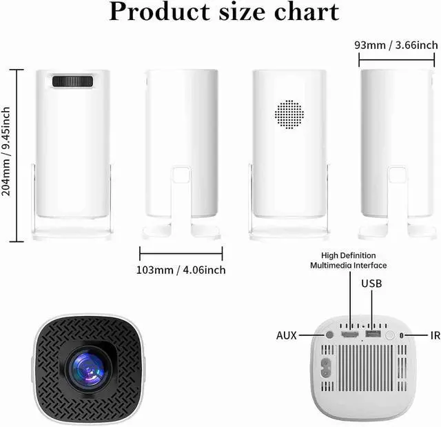 Alt view image 4 of 7 - Fafeicy 180 Rotatable Projector 720P WiFi 6 BT5.4 11 4K Decoding with 100 inch Display Same Screen for Indoor Outdoor Game Movie (US Plug)