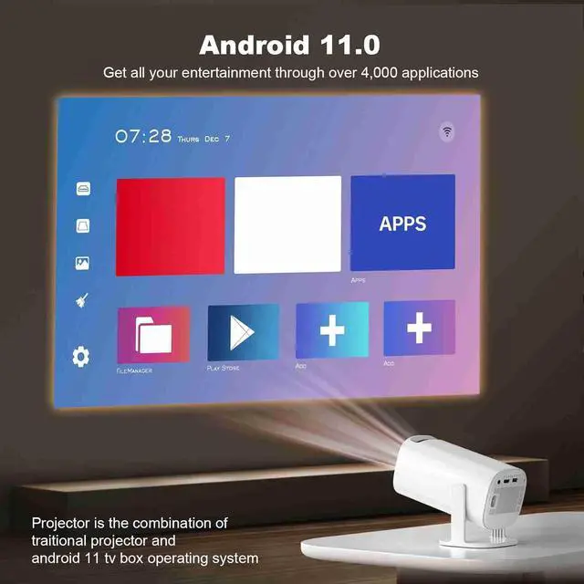 Alt view image 6 of 7 - Fafeicy 180 Rotatable Projector 720P WiFi 6 BT5.4 11 4K Decoding with 100 inch Display Same Screen for Indoor Outdoor Game Movie (US Plug)
