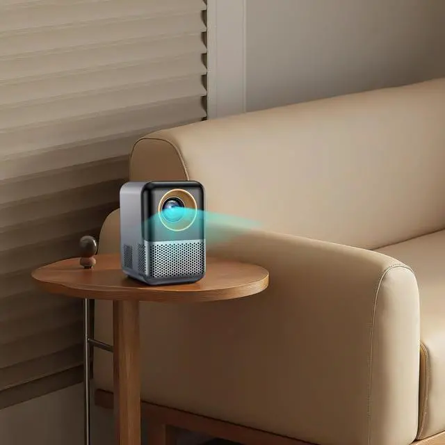 Alt view image 4 of 5 - Mini Portable Projector, 1080P High Definition, Wireless Smartphone WiFi, Android 12 OS, Enhanced Brightness, Cooling System, Home Theater Compatible, US Plug, White