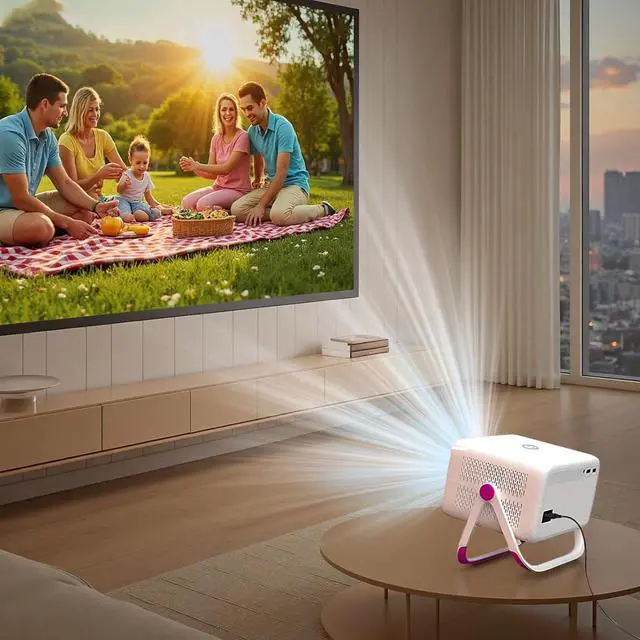 Alt view image 4 of 5 - 4K Projector, Native 1080P Mini WiFi Wireless Portable Projector with Android System, Auto Keystone and Zoom, 180° Stand, FCC/CE/ROHS Certified, 8.3 x 6 x 7.4 In