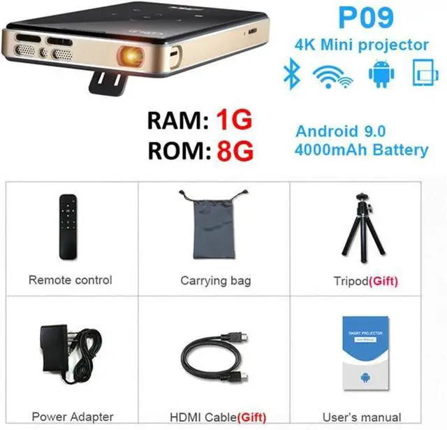 Alt view image 2 of 7 - Projector Mini Android 9.0 4000mAh battery,Support 4K Miracast Airplay Mobile Video Beamer