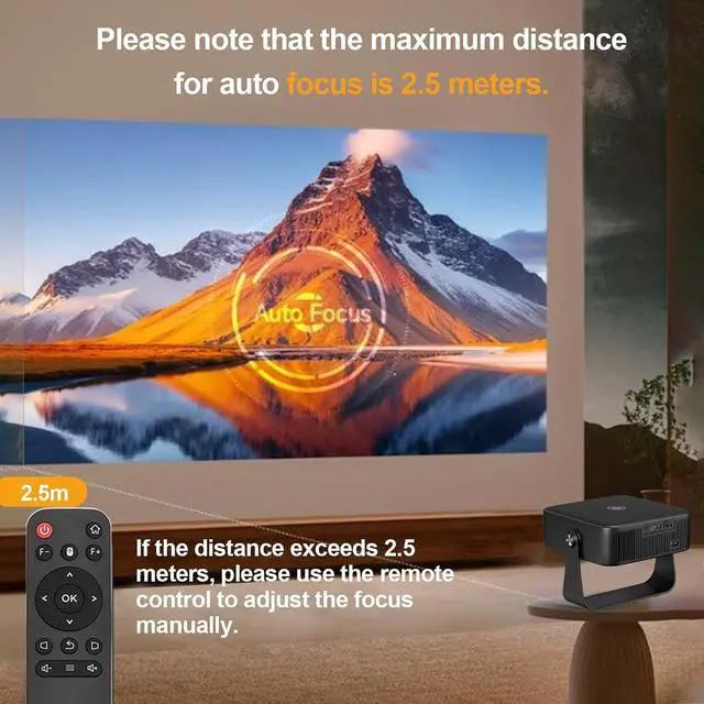 Alt view image 2 of 7 - EBTOOLS 4K Projector for 14 OS, 300 ANSI Brightness Auto Focus Keystone Correction 90 Rotatable Design 30 to 200 Inch Display, with USB and 3.5mm Audio Ports, for Home Indoor (Black)