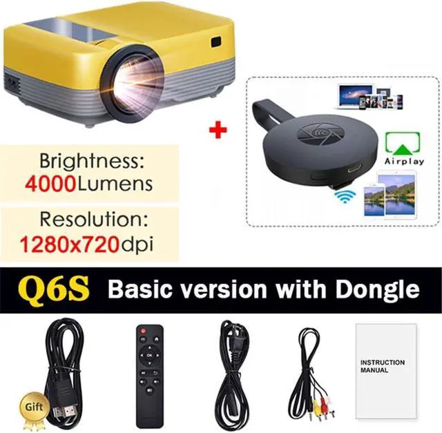 Alt view image 2 of 6 - Q6S Video Projector for Movie Home Cinema Full 1080P Supported Airplay Android 10 TV BOX optional Beamer