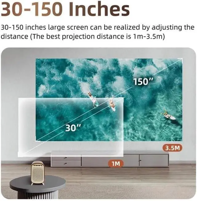 Alt view image 4 of 4 - Portable Projector 1080P Smart 8000 Lumens Home Theater Video LED Mini