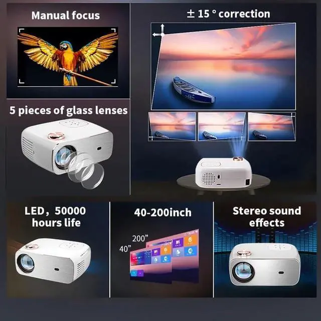 Alt view image 6 of 6 - Mini Projector Native 1920 X 1080P LED Home Theater Cinema Movie Proyectors