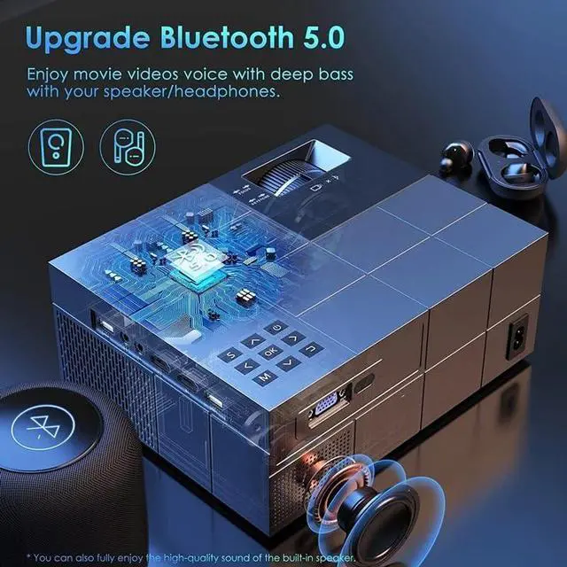 Alt view image 5 of 6 - Projector 1080 Outdoor Movies Support 4K 5G Sync Phone Screen Convenient Black