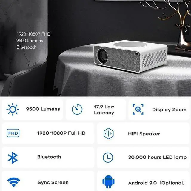 Alt view image 3 of 6 - Projector 4K 1080P Android 7200 Lumens 4.0 for Home Theater Projectors Beamer