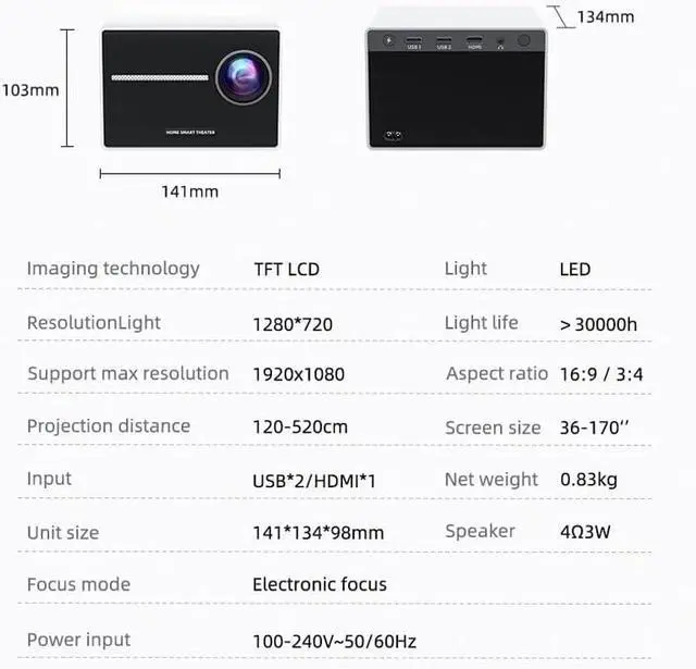 Alt view image 6 of 7 - Mini Projector Android 720P Projectors Support 4K for Phone Computer