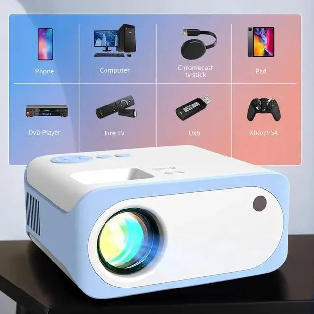 Alt view image 3 of 7 - Projector Mini Portable Smart Home Native Support 4K Projectors for Mobile Phone with LCD