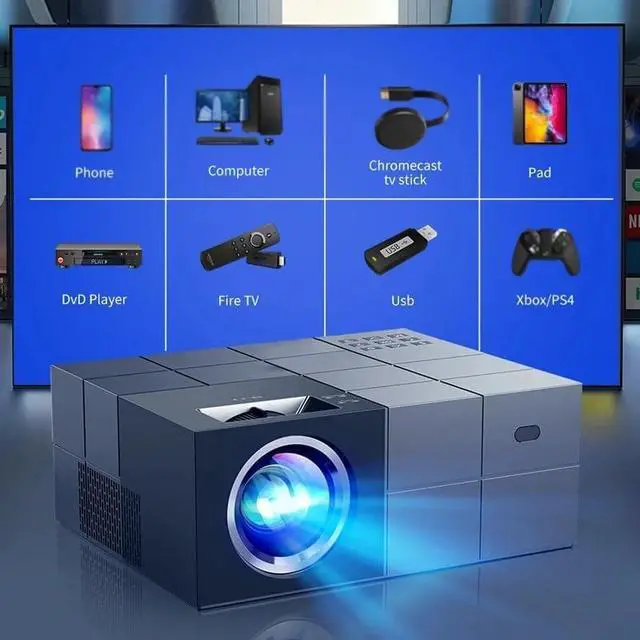 Alt view image 2 of 6 - Projector 1080 Outdoor Movies Support 4K 5G Sync Phone Screen Convenient Black