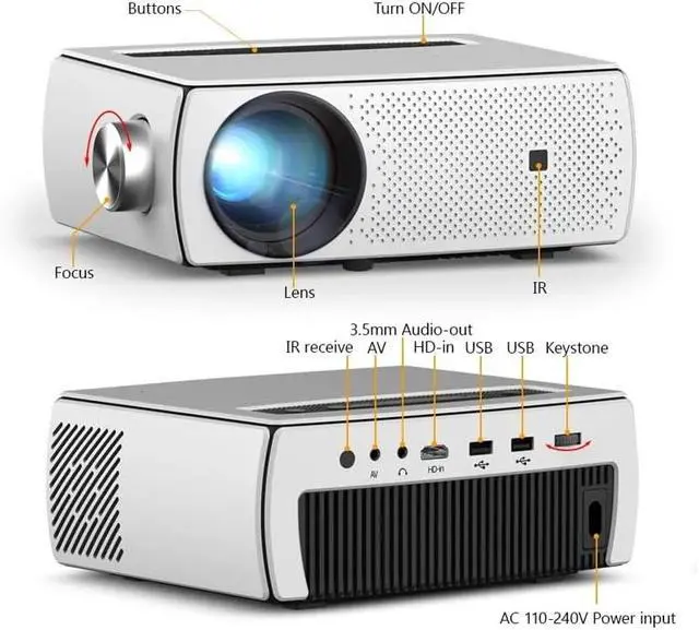 Alt view image 6 of 6 - Projector 1080P LCD Smart Android 9.0 LED Home Theater Portable Mini 1920x1080 for 4K Video