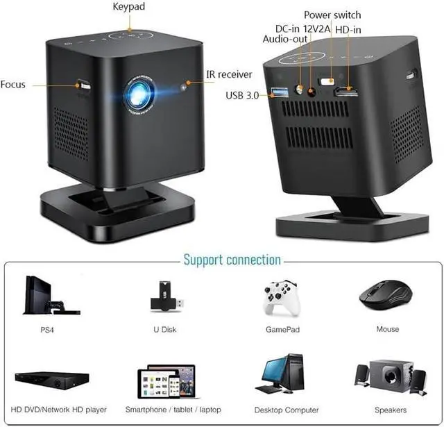 Alt view image 6 of 7 - 3D 4K Cinema Home Theater 1080P Smart Android Video Outdoor LED DLP Mini Portable Pocket Projector