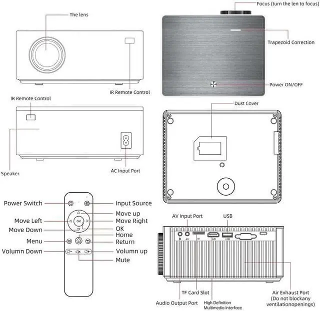 Alt view image 6 of 7 - Home Theater Portable 1080P Projector With Dual-Band Connection Support 150in Display Same Screen