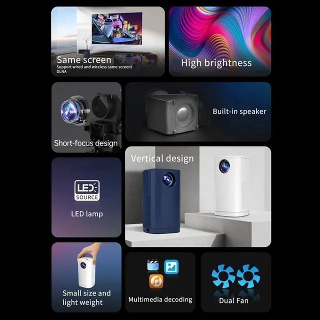 Alt view image 3 of 6 - Mini Projector 1080P Movie Projectors Built-in Speaker Disppation with Remote Control for Home Theater