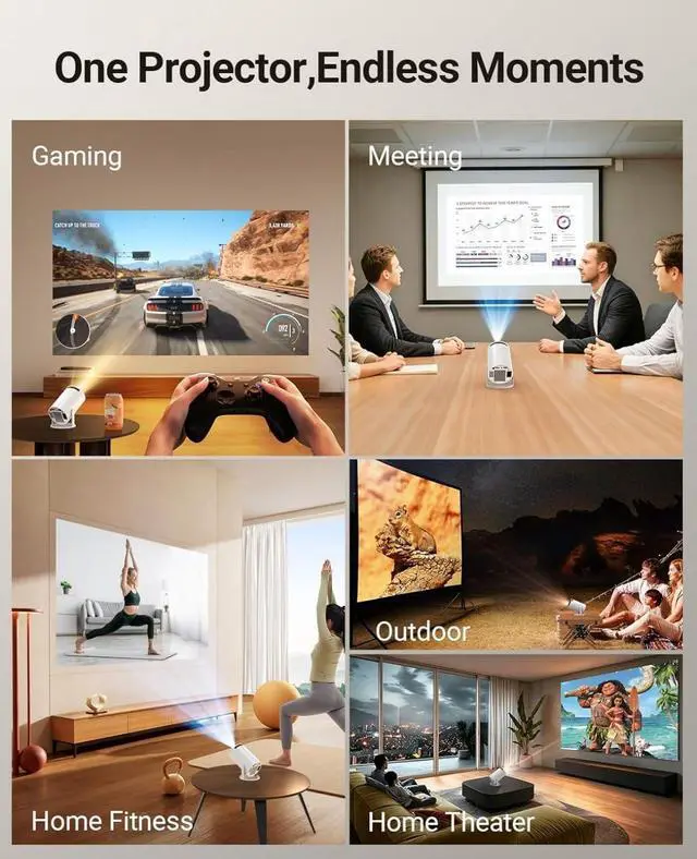 Alt view image 3 of 7 - Portable Mini Projector with 210° Rotation, Freestyle Projection for Home Theater, Gaming, Outdoor and Meetings, with Remote Control