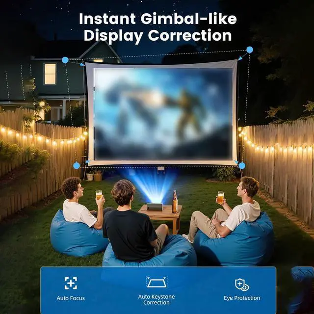Alt view image 5 of 7 - 4K Projector Auto Focus 1200:1 Contrast 3840x2160 Supported Resolution 180 Rotatable Head LED Light 30000H Lifespan with 30-150 inch Screen for Home Cinema