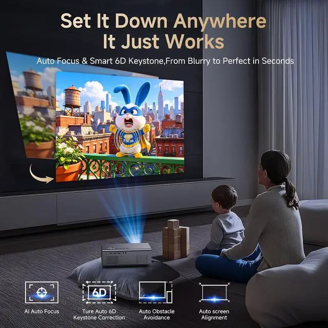 Alt view image 4 of 6 - 4K-Projector with Built-in Apps AI Auto Focus Dolby Audio 2000 Bright