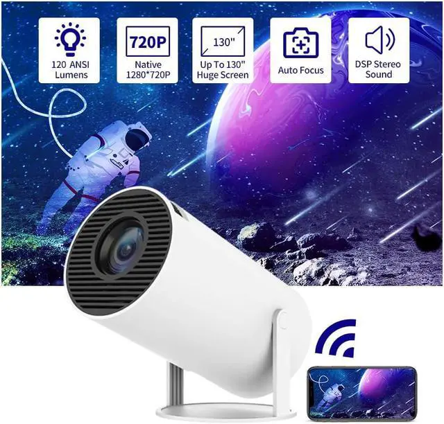 Alt view image 2 of 7 - HY300 Mini Projector, HD 1080P Support Video Projector,Portable Projector with WiFi 6 and Bluetooth 5.4 Smart Auto Keystone for Bedroom (HY300-APP)