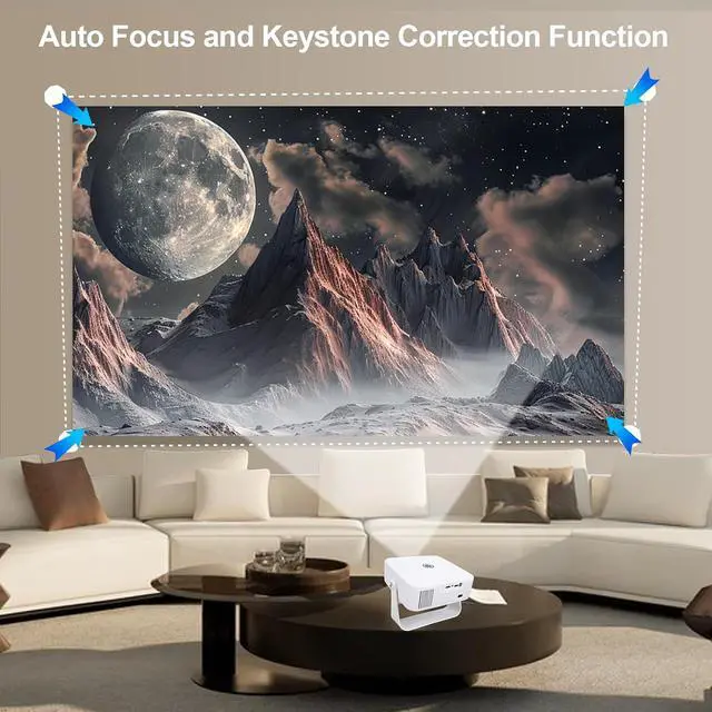 Alt view image 3 of 7 - GOWENIC 4K Projector with Android 14 Auto Focus and Keystone Correction, Portable Theater Device for Indoor Home Movie Viewing Use (White)