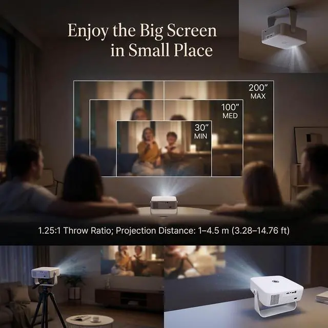 Alt view image 2 of 7 - GOWENIC 4K Projector with Android 14 Auto Focus and Keystone Correction, Portable Theater Device for Indoor Home Movie Viewing Use (White)