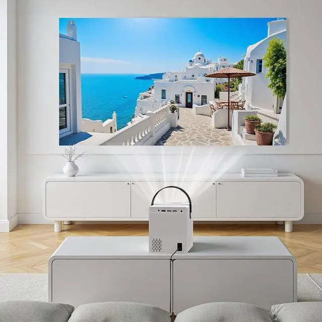 Alt view image 3 of 5 - Projector, Mini Portable Smart Projector, 1080P Support, Keystone Correction, HiFi Speaker, Dual Band WiFi, 40-100 in / 1-2.5 m Projection Distance, Outdoor Use, CE Certified