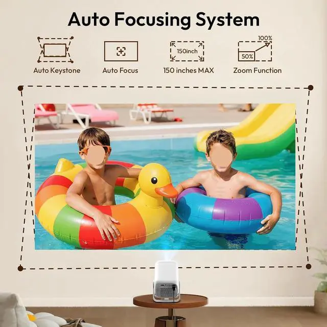 Alt view image 2 of 7 - Mini Projector, Projector 450ANSI Auto & Keystone Smart TV Home Cinema for Movie Home Outdoor
