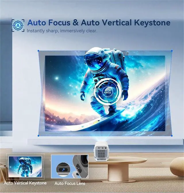 Alt view image 4 of 7 - Mini Projector, Projector 450ANSI Auto & Keystone Smart TV Home Cinema for Movie Home Outdoor