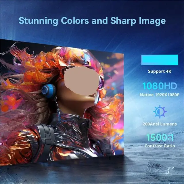 Alt view image 7 of 7 - Mini Projector, Projector 450ANSI Auto & Keystone Smart TV Home Cinema for Movie Home Outdoor