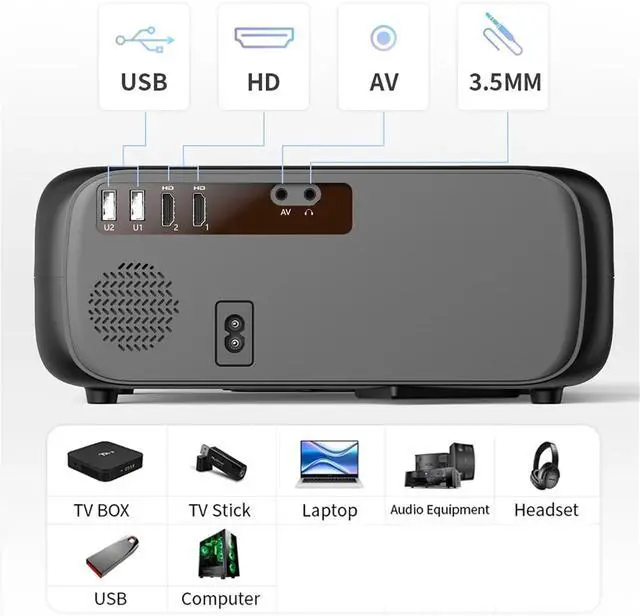 Alt view image 2 of 6 - Portable Projector, 1080P Projector WiFi LED Full HD 4K Video Proyector Home Theater Movie Cinema Beamer