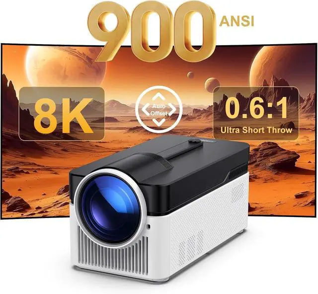 Alt view image 2 of 6 - Mini Projector, Projector with 4K 1080P 900ANSI BT5.4 Electronic WiFi6 for Movie Home Outdoor