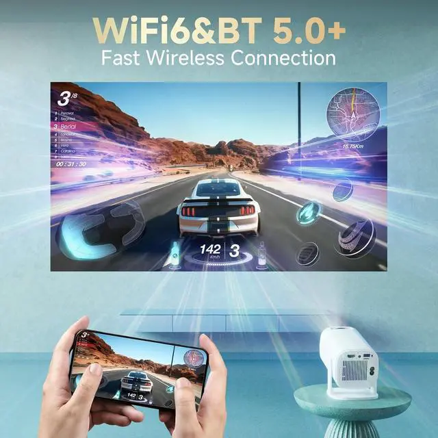 Alt view image 4 of 6 - Portable Projector, 4K Portable Projector 8000 Lumens WiFi6 BT5.0 HiFi Speaker 720P Beam HD 1080P Movie