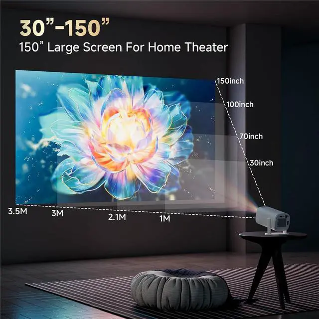 Alt view image 6 of 6 - Portable Projector, 4K Portable Projector 8000 Lumens WiFi6 BT5.0 HiFi Speaker 720P Beam HD 1080P Movie