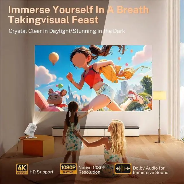 Alt view image 4 of 5 - Portable Projector, 4K Projector, 4500 Lumens Native 1080P Home Theater