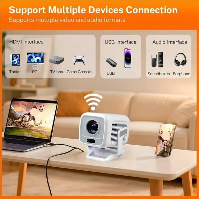 Alt view image 5 of 5 - Portable Projector, 4K Projector, 4500 Lumens Native 1080P Home Theater
