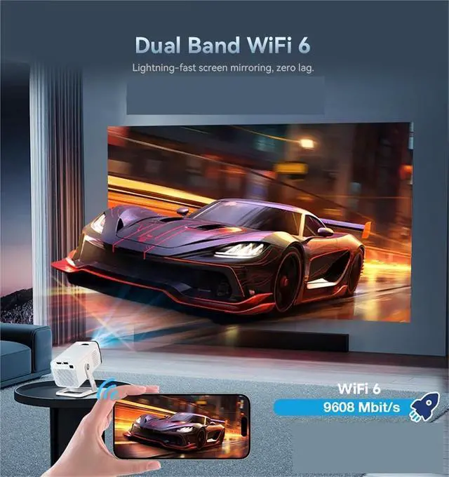 Alt view image 4 of 6 - Portable Projector, Projector For Movies Home Theater WIFI6 Portable Daylight HD LED Projetor