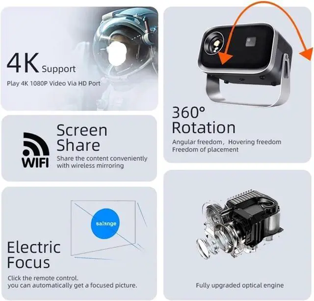 Alt view image 4 of 6 - Mini Projector, Mini Projector Portable 1080P Full HD LED Video Home Theater for Movie Home Outdoor