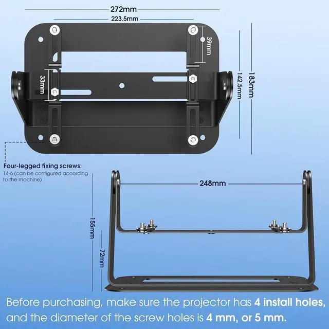 Alt view image 6 of 7 - Desktop Foldable Stand, Universal Projector Ceiling Mount with Adjustable Plate Arms, Wall Mount with Cable Ties for Home and Office Projector