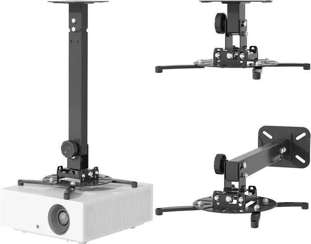 Main image of Universal Projector Ceiling Mount, Adjustable Wall Mount Holder | 3-In-1 Projector Mount, Fits Flat or Sloped Ceiling, 360° Rotating with Extendable Arms for Home Office Projector, Black