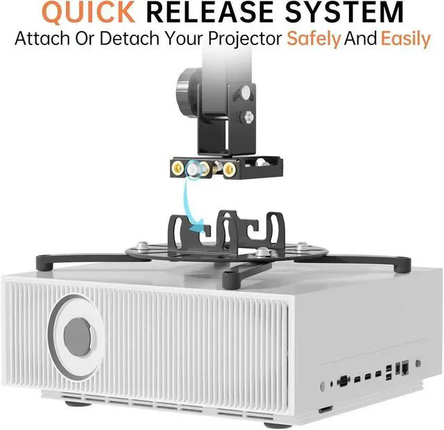 Alt view image 7 of 7 - Universal Projector Ceiling Mount, Adjustable Wall Mount Holder | 3-In-1 Projector Mount, Fits Flat or Sloped Ceiling, 360° Rotating with Extendable Arms for Home Office Projector, Black