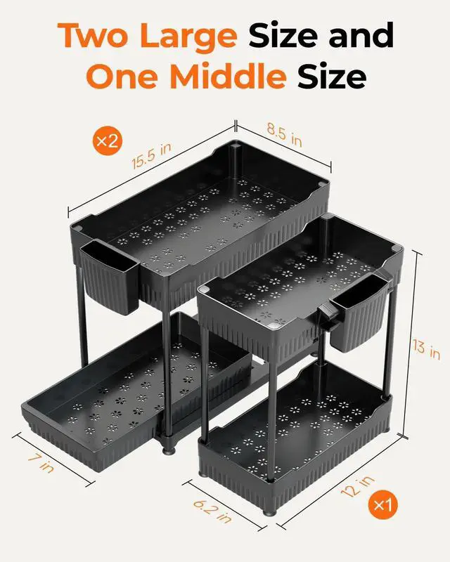 Alt view image 3 of 7 - 3-Pack 2-Tier Under Sink Organizers with Sliding Drawers