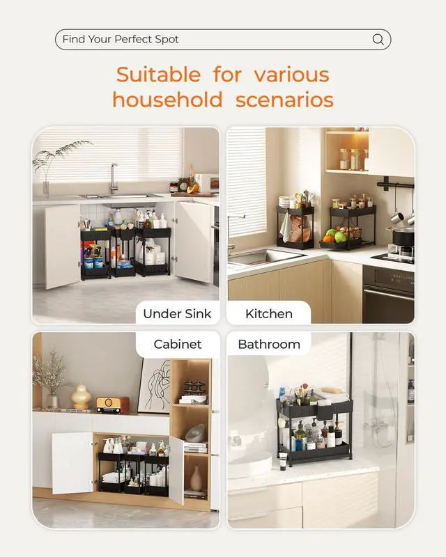 Alt view image 4 of 7 - 3-Pack 2-Tier Under Sink Organizers with Sliding Drawers