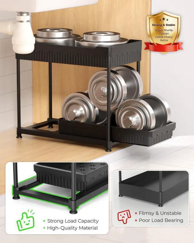 Alt view image 5 of 7 - 3-Pack 2-Tier Under Sink Organizers with Sliding Drawers