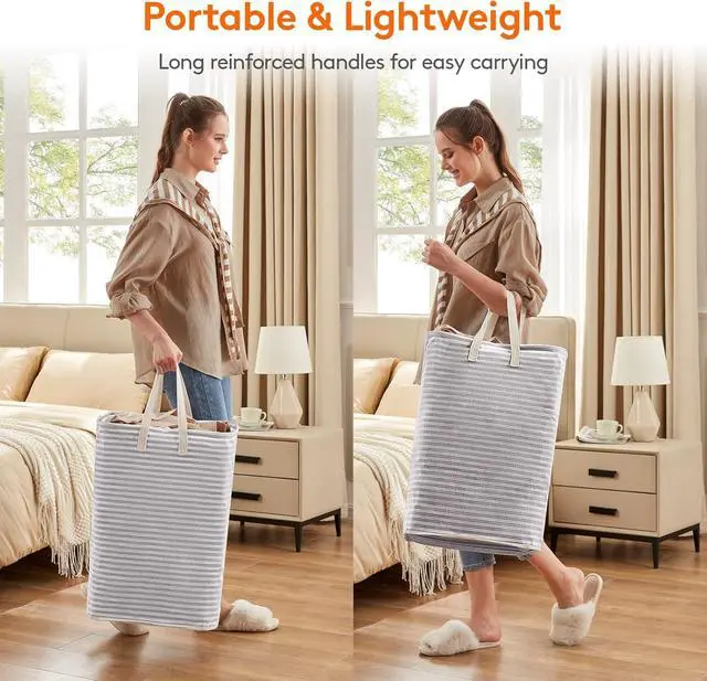 Alt view image 3 of 7 - 2 Pack Laundry Basket 80L Each, Collapsible Clothes Hamper with Reinforced Handles, Freestanding Waterproof Design for Bedroom and Laundry Room, Grey 160L Total