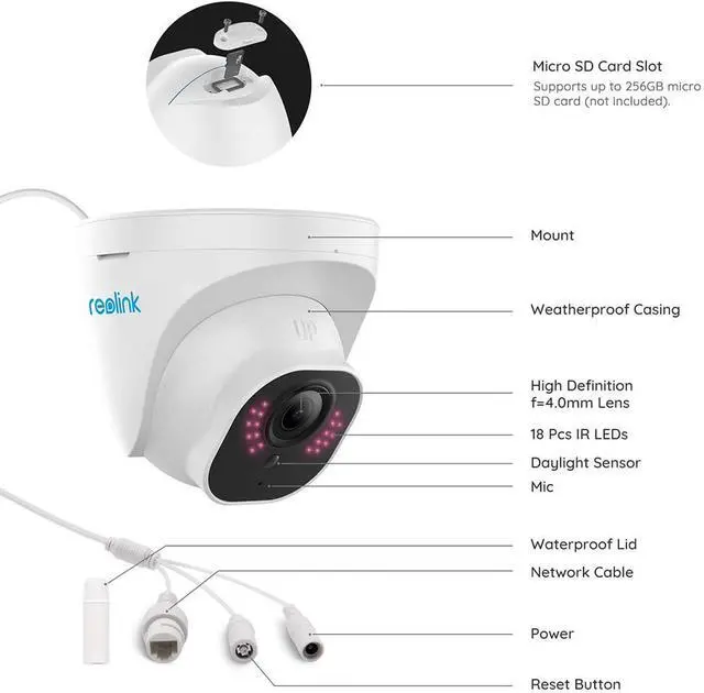 Alt view image 13 of 14 - Reolink 4K 8MP Outdoor Security Camera, Smart Human/Vehicle Detection PoE IP Camera Work with Google Assistant Audio Dome, 256GB Micro SD (not Included) Storage for 24/7 Recording, RLC-820A