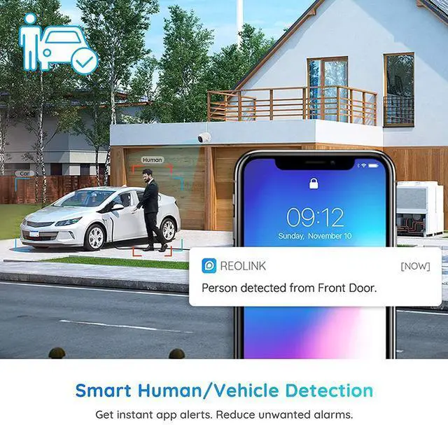 Alt view image 9 of 14 - Reolink 4K 8MP Outdoor Security Camera, Smart Human/Vehicle Detection PoE IP Camera Work with Google Assistant Audio Dome, 256GB Micro SD (not Included) Storage for 24/7 Recording, RLC-820A