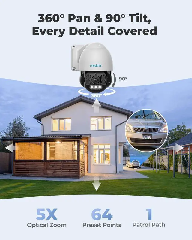 Alt view image 9 of 14 - Reolink PTZ Camera Outdoor 8MP, PoE IP Security Video Surveillance,5X Optical Zoom Auto Tracking, 3pcs Spotlights 196 Ft Color Night Vision, Two Way Audio, Up to 256GB SD Card(Not Included), RLC-823A