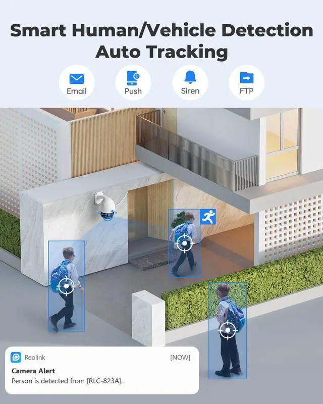 Alt view image 10 of 14 - Reolink PTZ Camera Outdoor 8MP, PoE IP Security Video Surveillance,5X Optical Zoom Auto Tracking, 3pcs Spotlights 196 Ft Color Night Vision, Two Way Audio, Up to 256GB SD Card(Not Included), RLC-823A