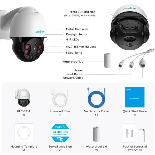 Alt view image 14 of 14 - Reolink PTZ Camera Outdoor 8MP, PoE IP Security Video Surveillance,5X Optical Zoom Auto Tracking, 3pcs Spotlights 196 Ft Color Night Vision, Two Way Audio, Up to 256GB SD Card(Not Included), RLC-823A