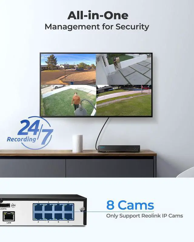 Alt view image 9 of 14 - REOLINK RLN8-410 8CH Network Video Recorder for Home Security Camera System, Only Works with 16MP/12MP/4K/8MP/5MP/4MP REOLINK PoE IP Camera, 24/7 Recording to Pre-Installed 2TB Hard Drive, NVR